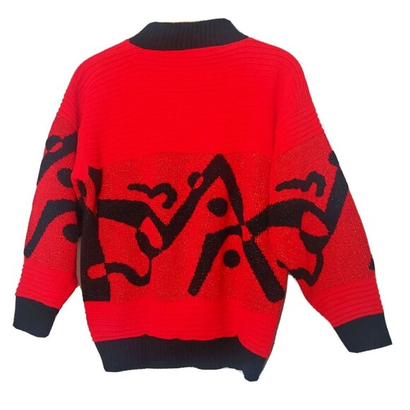 Vintage 80s Womens Large Arielle Sweater Red Glitter Abstract Retro READ NO TAG - Picture 3 of 10